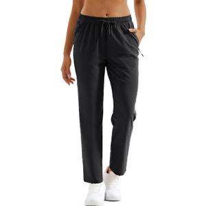 MAGCOMSEN Black Hiking Pants Women Quick Dry Sun Protection Elastic Waist Athletic Travel Pants Drawstring Workout, XL