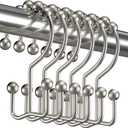 Titanker Shower Curtain Hooks Rings, Rust-Resistant Metal Double Glide Shower Hooks for Bathroom Shower Rods Curtains, Set of 12 Hooks - Matte Nickel