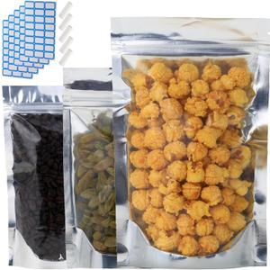 100-Pack Reclosable Large Mylar Bags for Food Storage 6.3" x 9.5" Stand Up Ziplock Pouch Bags Bulk Resealable Smell Proof Aluminum Silver Foil Bags with Clear Window Kitchen Storage Edible Packaging