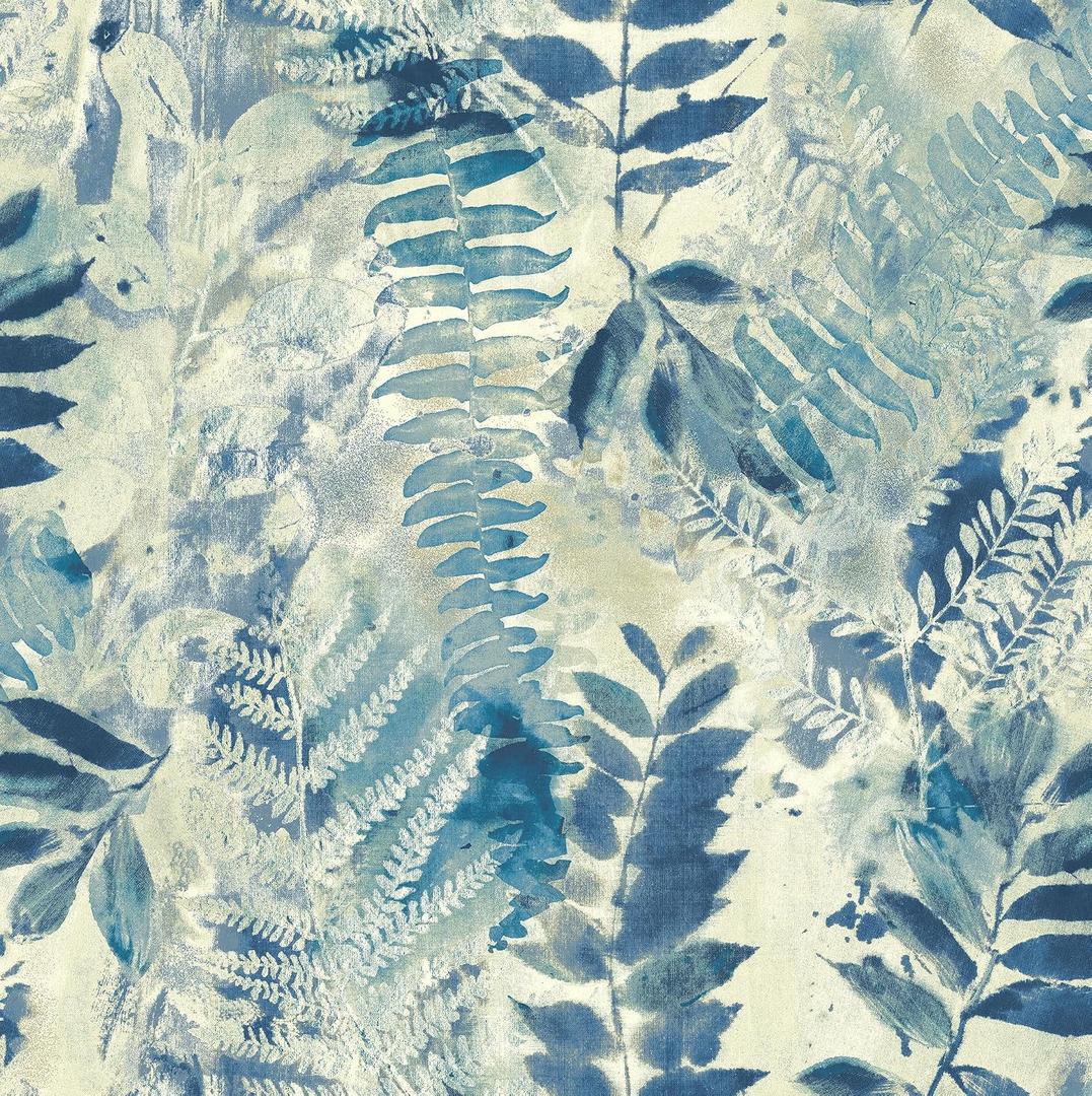 Surface Style - Fern Memory Botanical Peel and Stick Wallpaper (Azure)