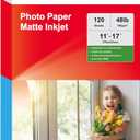 120 Sheets Matte Presentation Paper 11x17 48Lb 180gsm Photo Paper for All Dye Ink Inkjet Printers