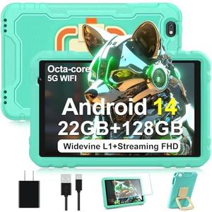 2025 Android 14 Tablet, 10 inch Tablets 22GB+128GB +1TB Expand, 8000mAh Octa-Core Tablet w/ Drop-proof Case, HD IPS Display, GPS, 5G WIFI, Split Screen,Widevine L1, for Adults and Kids -Metal Green