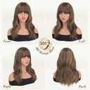 Haloo Brown Wigs with Bangs - 19 Inch Natural Wavy Synthetic Heat Resistant Medium Length Hair Wigs for Women Daily Party, Blonde Mixed Brown