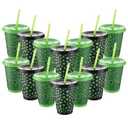 Tioncy 12 Pcs Turtle Cups Bulk 16 oz Birthday Party Favors with Straws and Lids Turtle Themed Green Tumbler Disposable Reusable Plastic Cups for Party Favors