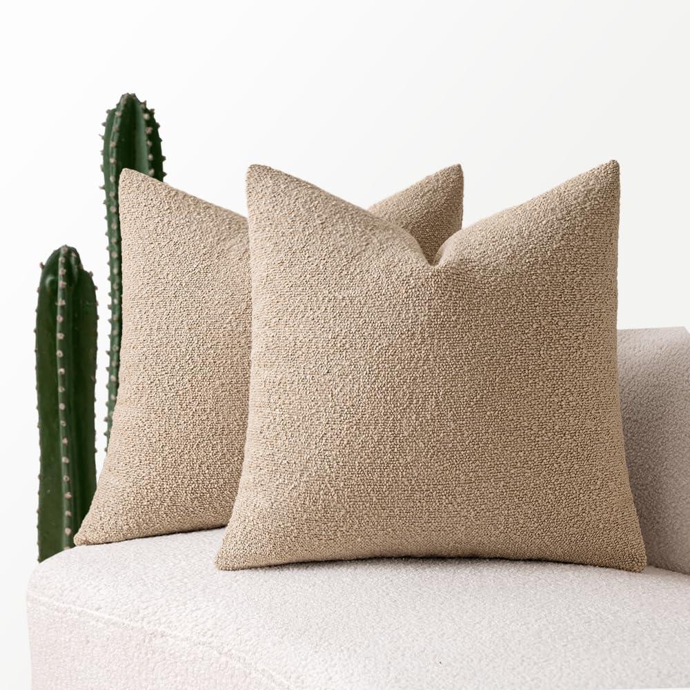 MIULEE 18x18 Inch Decorative Pillow Covers for Couch Bed Set of 2 Textured Boucle Neutral Throw Pillows Khaki Accent Solid Cushion Pillowcase Cozy Soft Chair Sofa Livingroom Home Decor (18" x 18" (Pack of 2))
