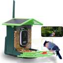 Bird Feeder with Camera, AI Birds Identification, Solar Powered, Live View, Instant Alerts, Capture Bird Videos, 2K HD Camera, Ideal Gift for Family and Enthusiasts (Green)