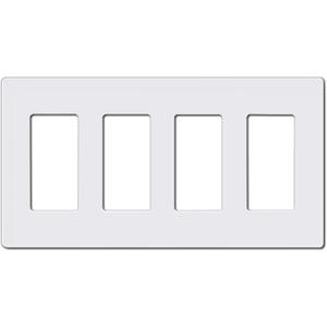 CML Decorator Screwless Wall Plate, 4-Gang Light Switch Covers, Decor Outlet Cover Plate, Standard Size 4.68X 8.34, Impact Resistant, White