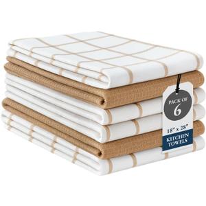 LANE LINEN Cotton Kitchen Towels and Dish Cloths Set, 6-Pack  Absorbent, Quick-Drying Dish Towel, 18" x 28", Soft, Premium Hand and Tea Towels - Beige