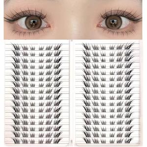 Natural 3D Cat Eye Lash Clusters, Fluffy Wispy False Eyelashes Cluster 192pcs,Spiky Individual Lashes Extension DIY Cluster (EC04black)