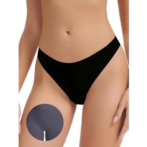 Camel Toe Thongs for Women Seamless Thong Panty Liners No Show Comfortable Concealer G-Strings Workout Underwear (Medium, Black)