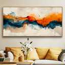 Wapluam Abstract Wall Art For Living Room Office Wall Pictures Artworks Modern Minimalism Home Decorations Bedroom Wall Decor Posters Blue Abstract Watercolor Paintings Canvas Decoration (60"L x 30"W)