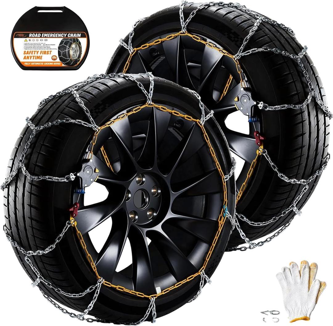 DEDC Snow Chains for SUV Cars Light Truck Tire Chains 1 Min Quick Fit Easy Chainsaw Reusable Universal Emergency Traction Chain Tire Width 255 265 275 285 295 305 315 - Set of 2 MS1620