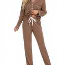 Leikar Button Down Pajamas for Women Soft Viscose Sleepwear Long Sleeve Pjs Set Maternity Nursing Postpartum Loungewear Brown, Large