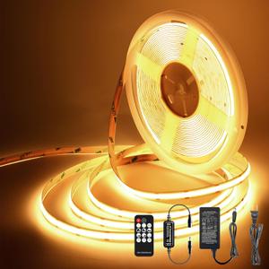 LED Strip Lights 32.8FT,Dimmable cob led Strip with Adapter and Remote,Superbright 24V led Tape,CRI90+,2700K Warm White led Strips,Indoor Perfect for Cabinet,Room,Kitchen,TV,Mirror