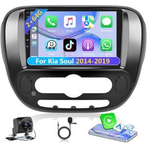 Podofo 2+64G Car Stereo Radio for Kia Soul 2014 2015 2016 2017 2018 2019 with CarPlay Android Auto 9" Touch Screen Audio with GPS Navigation Bluetooth Mirror Link WiFi RDS Hi-Fi Backup Camera MIC