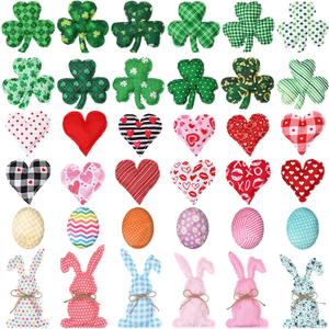 Oudain 36 Pcs St. Patrick's Day Shamrock Shape Filler Egg Bunny Felt Stuffed Hearts Ornaments Tiered Tray Decor Bowl Basket Hanging Tree Ornaments Decor for Tree Party DIY Crafts(Innovative Style)