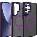 AIGOMARA Magnetic for Samsung Galaxy S25 Ultra Case with Invisible Camera Stand, [Compatible with Magsafe] [Military-Grade Protection] Slim Anti Scratch Protective Case Women Girls 6.9", Black/Purple