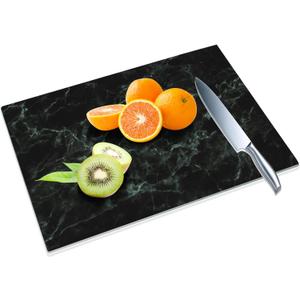 JAMBALAY Tempered Glass Cutting Board for Kitchen, 16"x12" Black Marble Glass Cutting Board with Design, Glass Chopping Board with Non Slip Feet, Heat & Shatter Resistant, Dishwasher Safe
