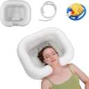 Inflatable Shampoo Basin, Portable Shampoo Bowl with Neck Support Drain Hose for bedridden People, Shampoo Sink for Those Elderly Disabled Pregnant Women Injured (Cream White)