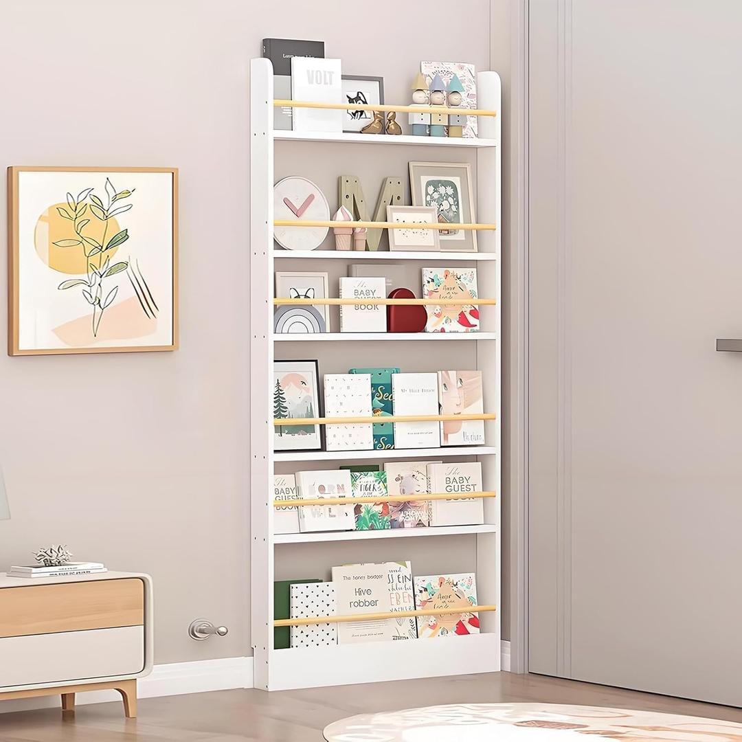 Behind The Door Bookshelf for Kids Room - Childrens Bedroom Wall Small Hidden Hanging Wood Bookcase Toy Storage Shelves Shelving Furniture,3 Tier-23.6"Lx3.9"Dx35.1"H