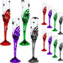 12PCS 5 oz Halloween Goblets with Skeleton Hand, Halloween Skeleton Hand Plastic Goblets, Plastic Champagne Flutes Halloween Cups for Creepy Spooky Halloween Party Decoration 4-Color, 350 ml