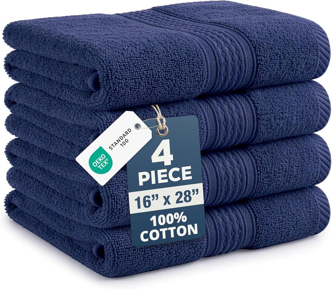 LANE LINEN Hand Towels for Bathroom - 4 Pack (16" x 28") - 100% Cotton Hand & Face Towels - Durable, Lightweight & Quick Dry - Affordable Bathroom Hand Towel, Everyday Essential for Dorm Rooms - Navy