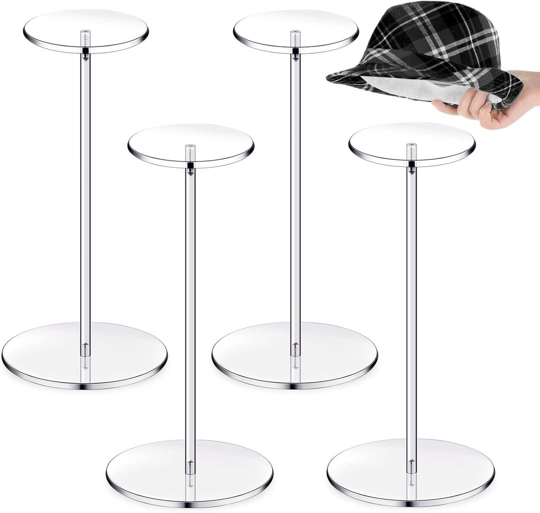 Chunful 4 Sets Acrylic Hat Stand Holder Wig Display Rack Clear Pedestal Stand Baseball Hat Rack Round Acrylic Risers for Tabletop Display Watch Jewelry(16 Inch)