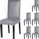 Dining Chair Covers, Solid Pu Leather Waterproof and Oilproof Stretch Dining Chair Protector Cover Slipcover (Pure Grey, 6 Pack)