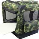 EliteField 3-Door Folding Soft Dog Crate with Carrying Bag and Fleece Bed, Indoor & Outdoor Pet Home (24" L x 18" W x 21" H, Camo)