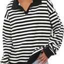 Darong Womens Oversized Contrast Striped Long Sleeve Collared Sweatshirts Casual Cotton Pullover Sweatshirt Fall Cloth, Small