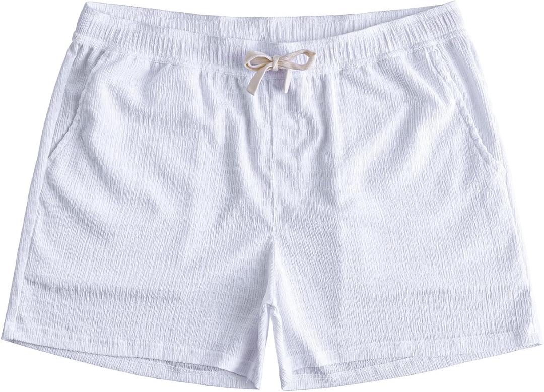 JOTOOK Mens Casual Shorts 5 Inch Lightweight Stretch Summer Shorts Elastic Waist Drawstring Vacation Beach Short X-Large White