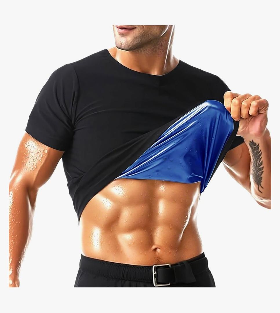 Sauna Shirt for Men Short Sleeve Mens Sauna Suit Sweat Body Shaper Compression Vest Gym Exercise Top L