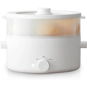 olayks. Electric Steamer for Cooking, 2L Ceramic Glaze Non-stick Pot, Dual Power Multi-functional Electric Cooker, Suitable for Steak, Pasta, Hot Pot, Ramen, Quick Heating and Overheat