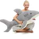 MorisMos 51inch Giant Shark Stuffed Animal, Large Shark Plush Toy Pillow Gift for Kids, Girlfriend, Gray