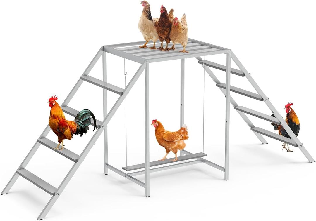 Chicken Perch for Coop with Swing Set and Ladder,Chicken Toys for Pet's Health & Happy,Gray