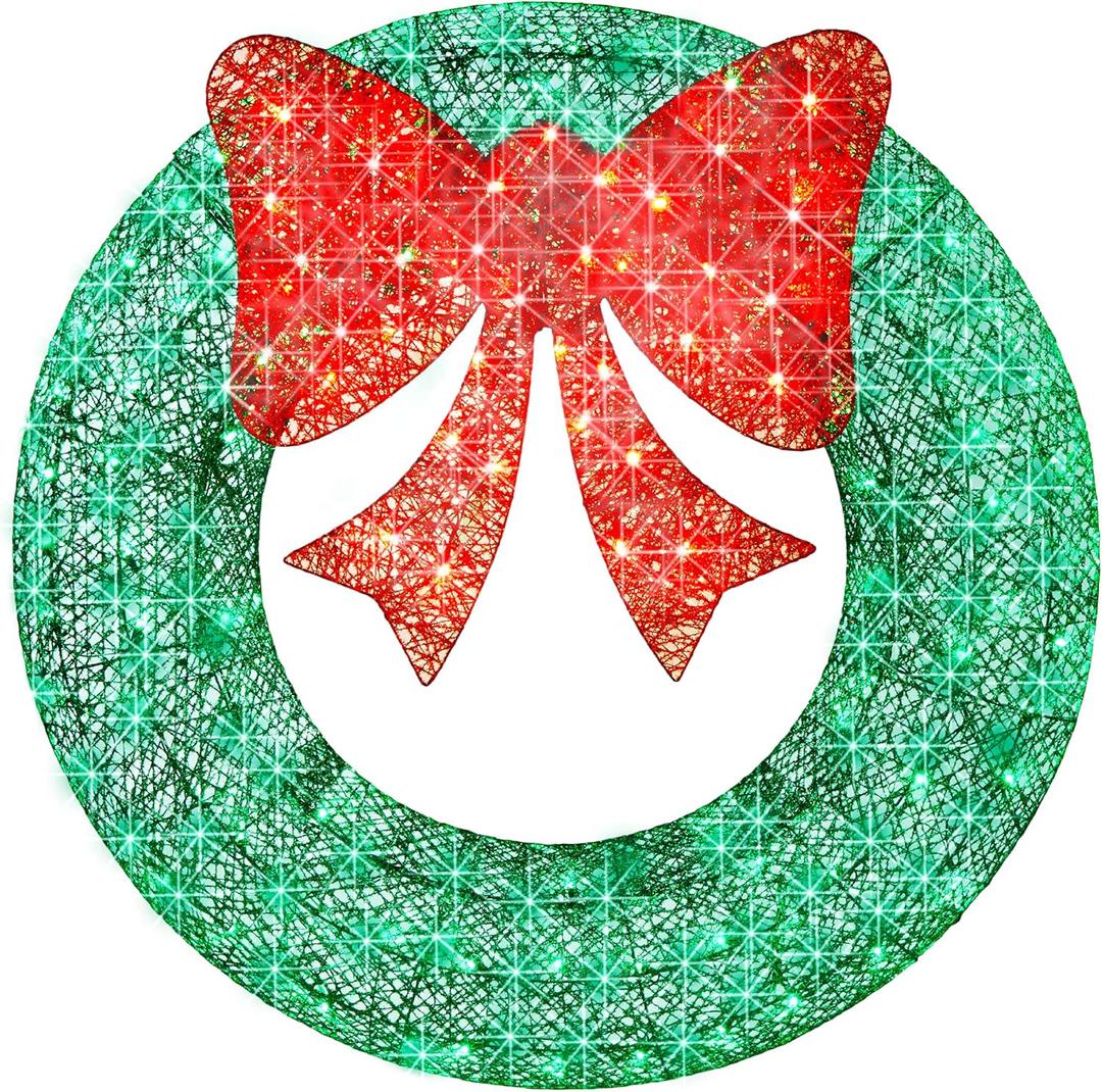 Best Choice Products 48in Pre-Lit Outdoor Christmas Wreath Decoration, LED Metal Holiday Decor for Home w/ 140 Lights, Bow - Green/Red