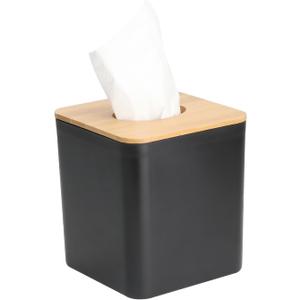 Modern Tissue Box Cover with Bamboo Lid, Square Design, Black