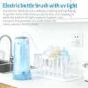 Portable Electric Silicone Bottle Brush Set, 7-in-1 UV Light USB Charging, Nipple/Straw Cleaner, Milk Mixer, Built-in Drying Rack & Storage Case, BPA-Free, IPX7, On-the-Go for New Parents