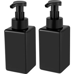 UUJOLY Foaming Soap Dispenser, 15oz Refillable Pump Bottle Plastic for Liquid Soap, Shampoo, Body Wash, 2 Pcs, Black