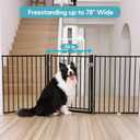 No Pawblems Freeor, Up to 78 Inch Extra Wide Puppy Gate for Stairs,  Standing Dog Gate with Door, 30'' Tall Foldable Dog Fence for Indoor & OutdoHallways, Doorways, Deck, Yard (Black, 3 Panels)