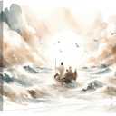Jesus Calms The Storm Canvas Wall Art Watercolor Jesus At Sea Wall Decor Picture Christ Bible Story Poster Print Printing for Living Room Bedroom Church Decoration Ready To Hang (24L" x 16W" Canvas, Jesus Covers the Sea)