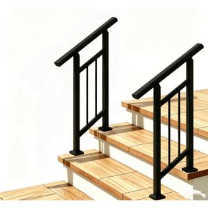 Hand Rails for Outdoor StepsStair Handrail & Indoor Stair Railing KitRailings for Outdoor Steps for Fence & Outdoor Steps (2, Black-with Balusters, 2 Step)