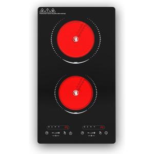 VBGK Electric Cooktop,110V 2100W 2 Burner Electric Cooktop,Countertop and Built-in Stove top with 9 Power Levels,Child Safety Lock, Timer, LED touch control,Overheat Protection