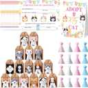 65 Pcs Adopt a Cat Party Favors, 16 Stuffed Cat Animals 16 Boxes 16 Cute Birthday Hats 16 Adoption Certificate Card 1 Adoption Sign for Adopt a Pet Party Favor Supplies