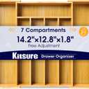Kitsure Large Bamboo Silverware Organizer - Expandable Drawer Organizer for Utensil, Cutlery and Flatware, Kitchen Storage Solution with 6 to 8 Slots, Natural, 18.7"  12.8"  1.8"