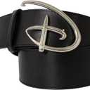 Buckle-Down Women's Disney Belt, Signature D Logo Cast Buckle, Vegan Leather Belt (Black)