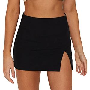 Wrotorea Womens Black Mini Skirt High Waist High Slit Sexy Bodycon Mini Skirt 0290 (M,Black)