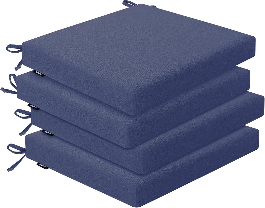 Outdoor Chair Cushions Set of 4, Water-Resistant & Fadeness 17" W x 16" D x 2" T Seat Cushion, High Density Foam with Dual Straps for Patio Garden Furniture Sofa Dining Chairs, Blue