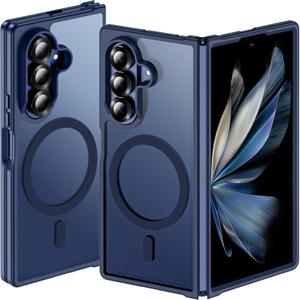 Hensinple for Samsung Galaxy Z Fold 7 Case Magnetic,Z Fold 7 Case [Compatible with MagSafe] Translucent Matte Military Grade Drop Proof Protection Shockproof Hard PC Rugged Phone Cover(Blue)