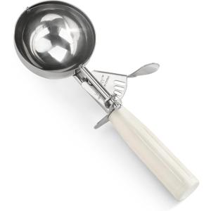 New Star Foodservice 34745 Commercial-Grade Thumb Press Food Disher/Ice Cream Scoop, 18/8 Stainless Steel, 4.67 oz, Size 6, White